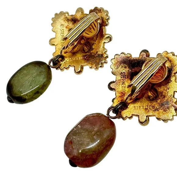 Stephen Dweck Vermeil Sterling Silver Vtg Clip-On Earrings Gemstone Floral - Picture 12 of 16